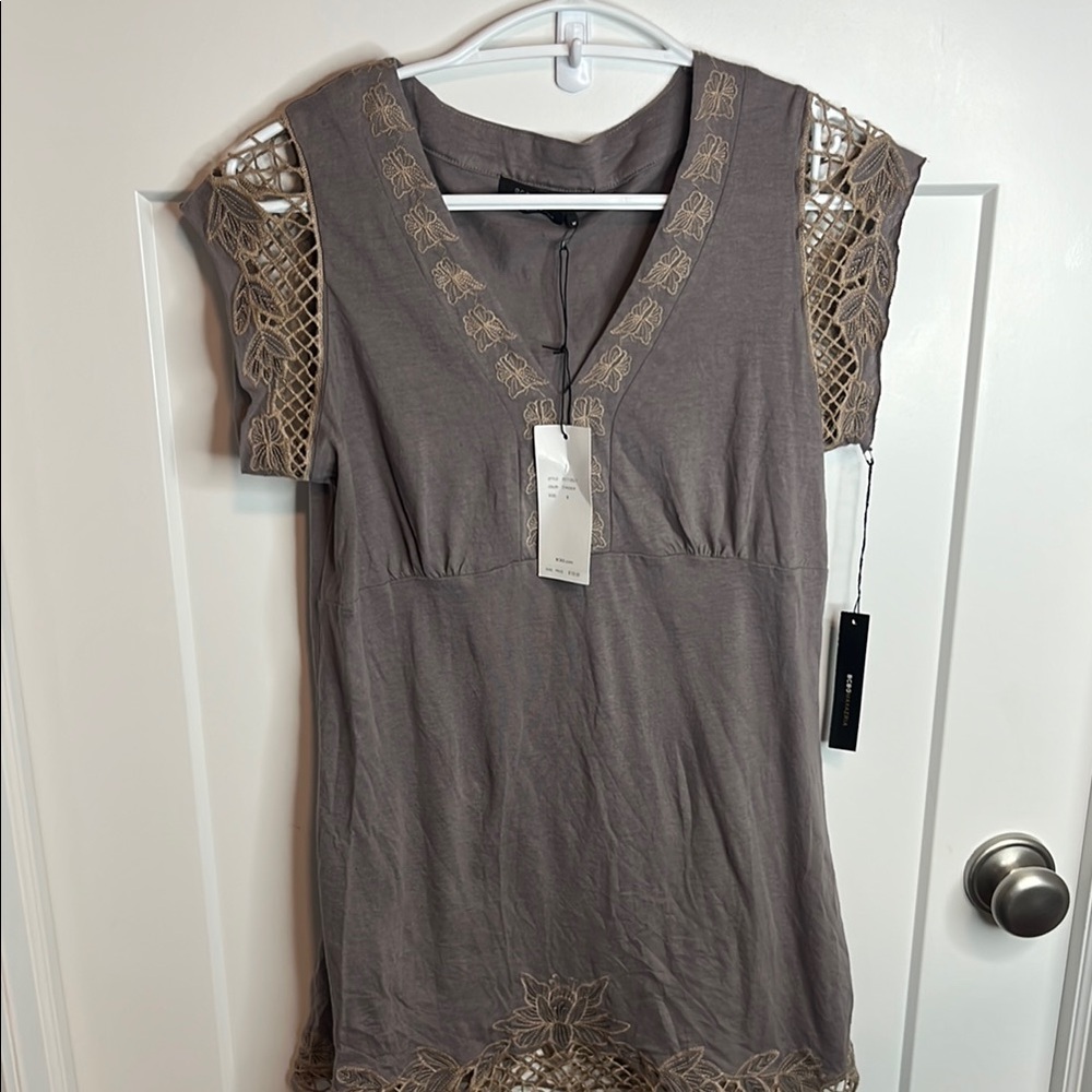 Elegant Gray Lace Sleeve Women's Top